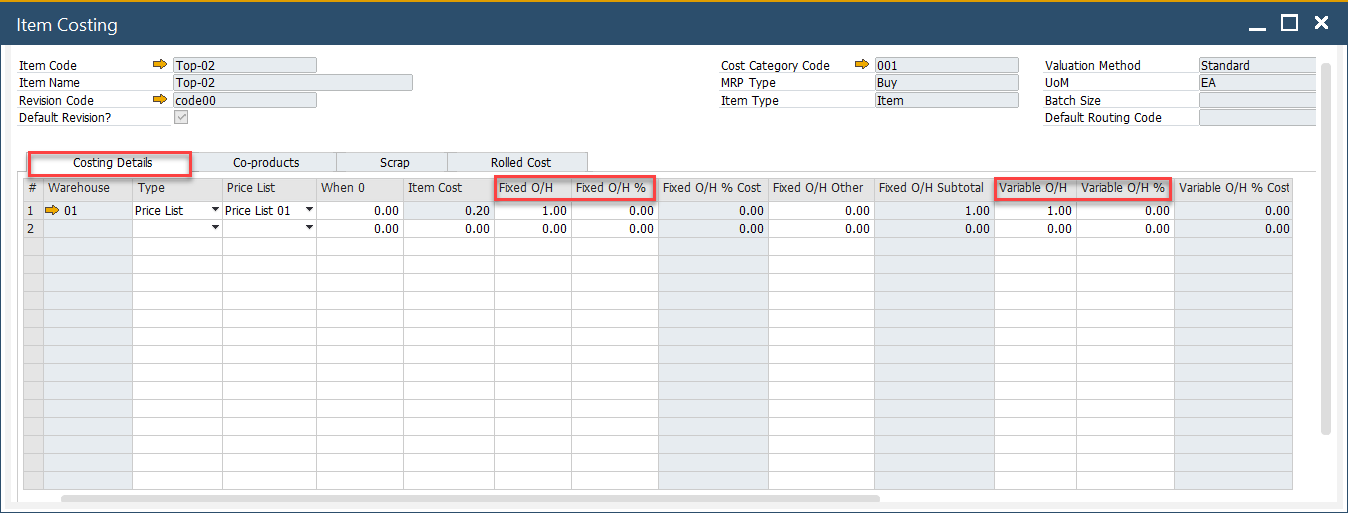 Item Costing Overheads