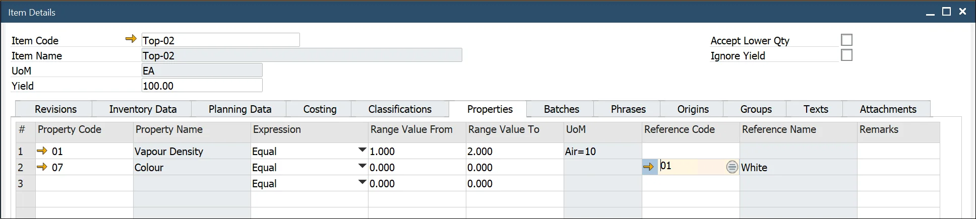 Item Details Properties