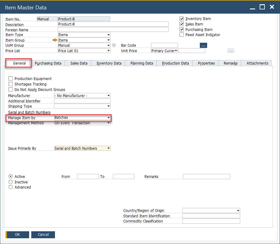 Pick Receipt for a Batch Managed Items