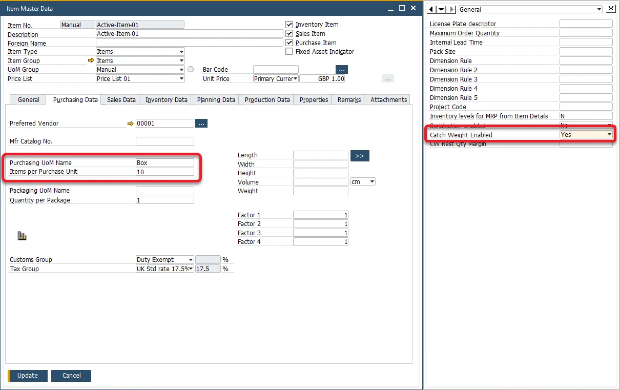 Item Master data Settings