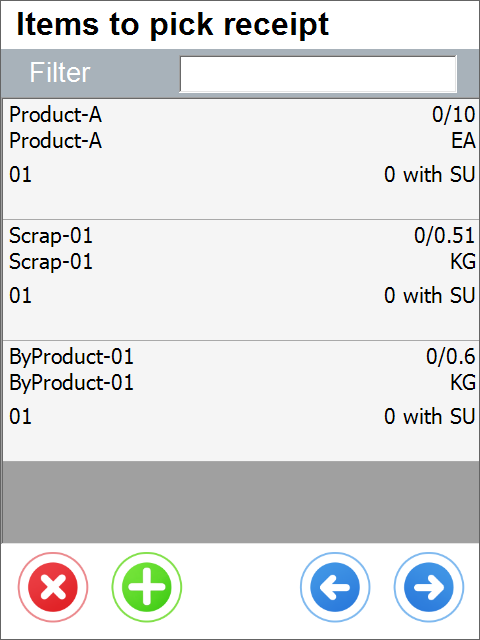 Items to Pick Receipt