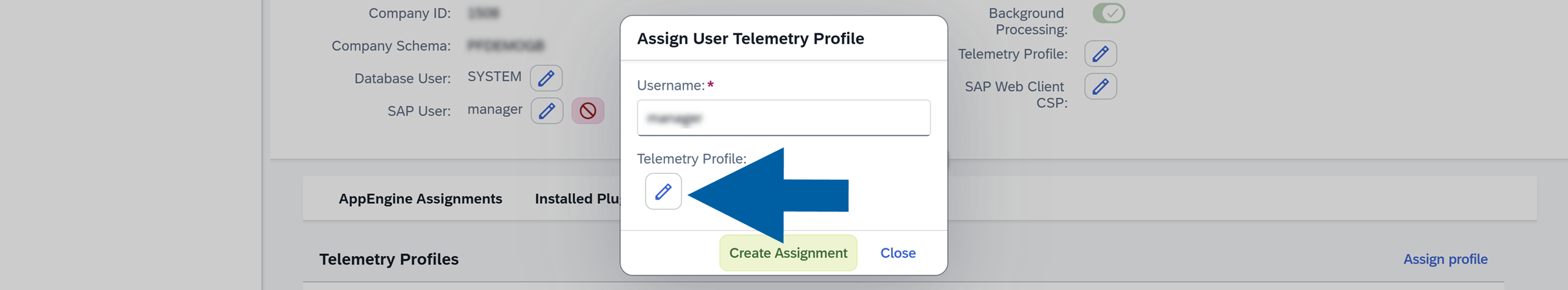 click the edit icon under the Telemetry Profile