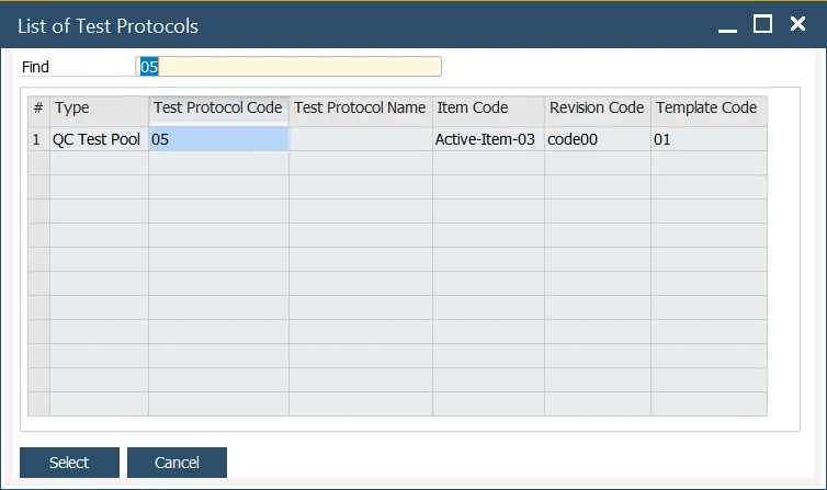 List of Test Protocols