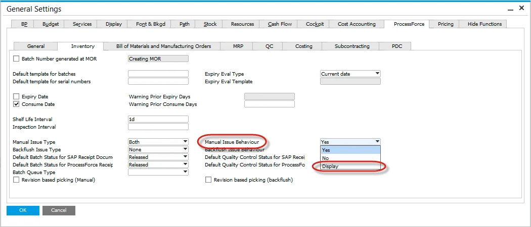 Manual issue behaviour