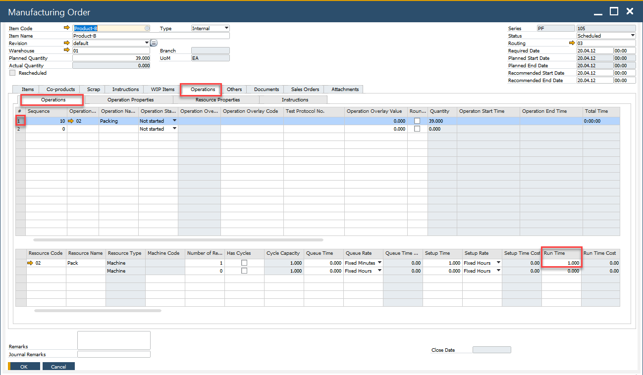 Manufacturing Order Run Time