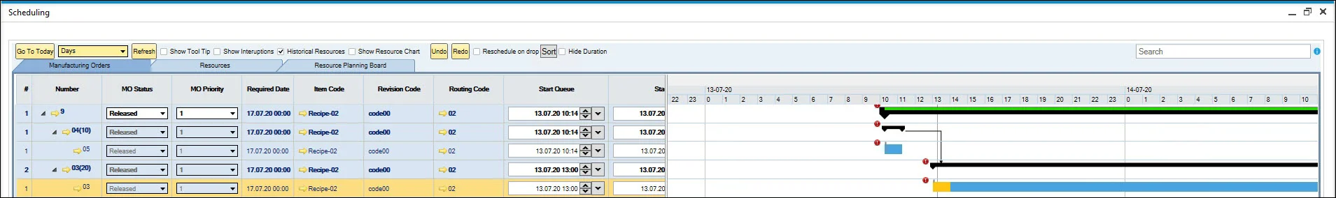 Manufacturing Order tab