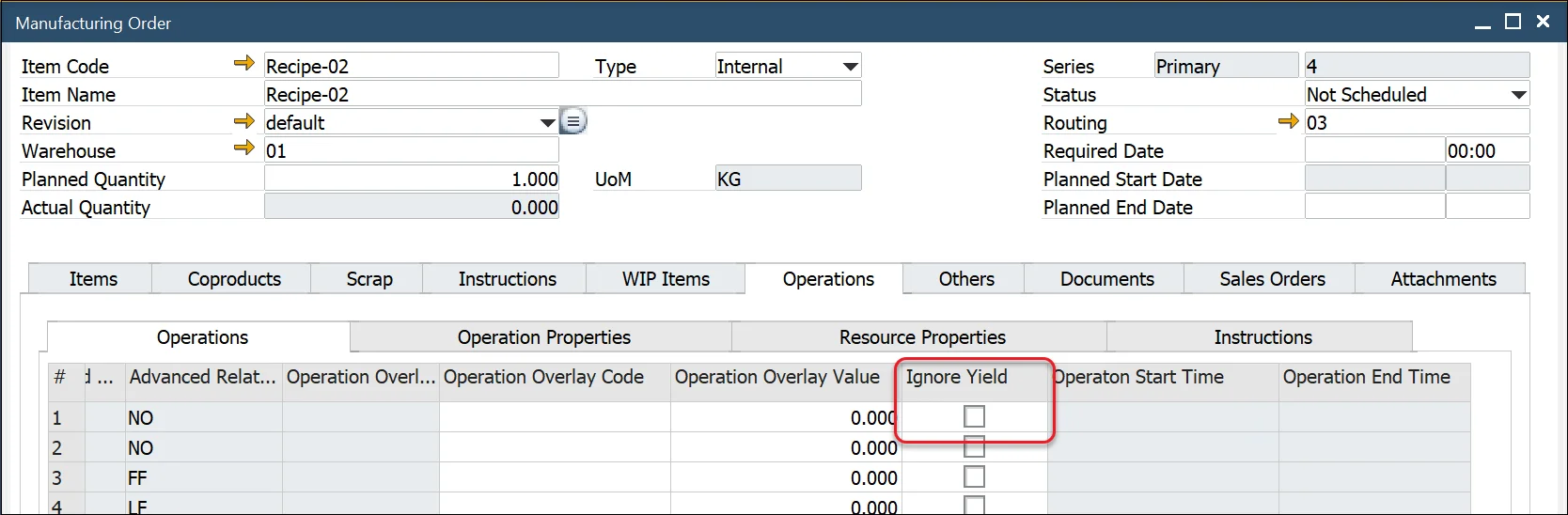 Yield Checkbox