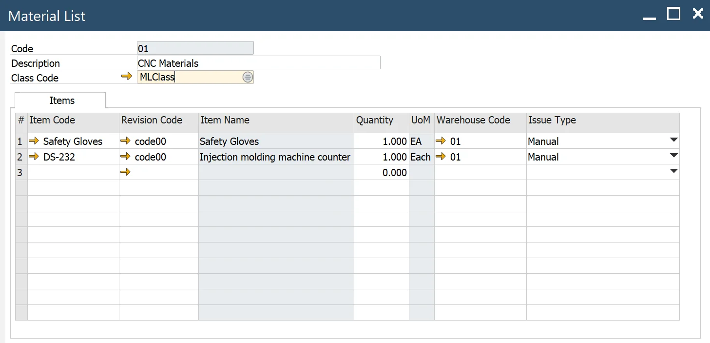 Material List Template