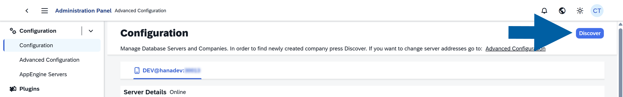  the discover button in appengine adimistration panel > configuration