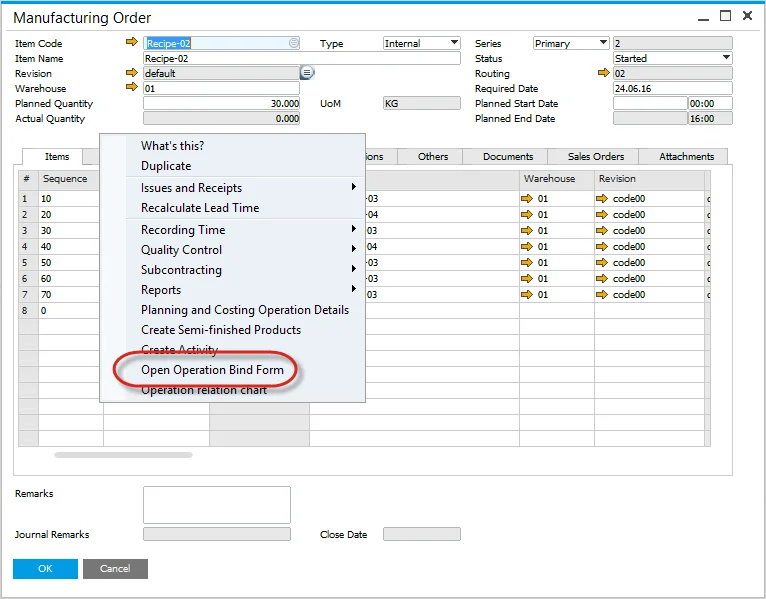 Open Operation Bind Form