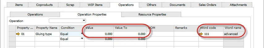 Operation Properties Values