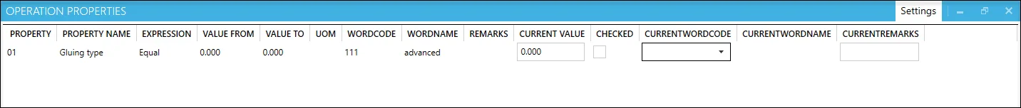 Operation Properties Form