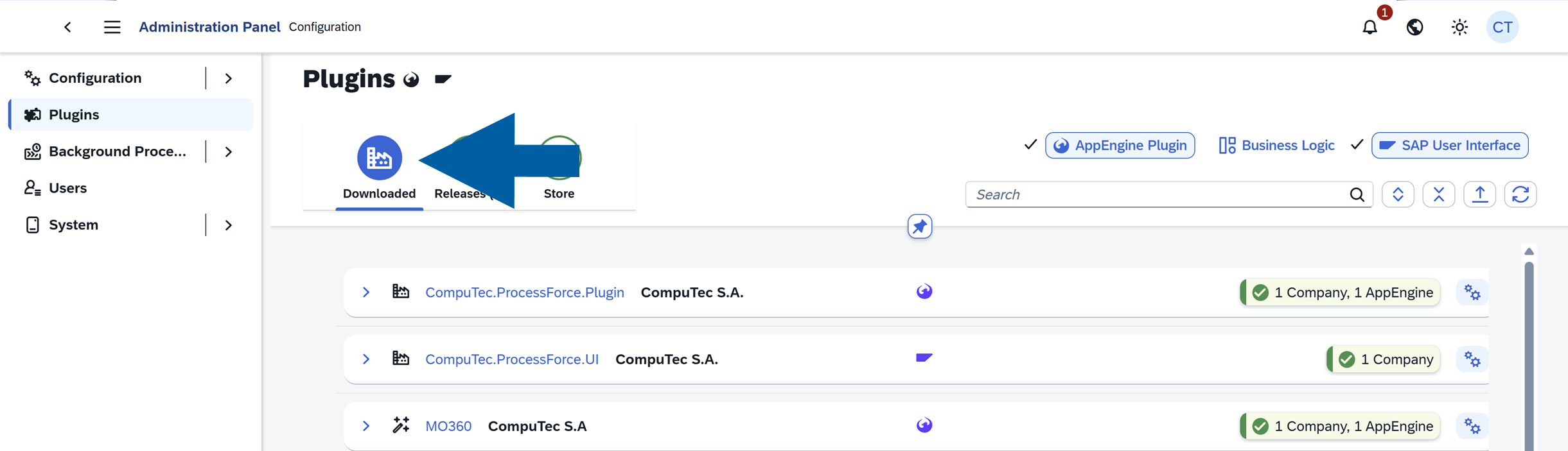 plugin store view - downloaded section