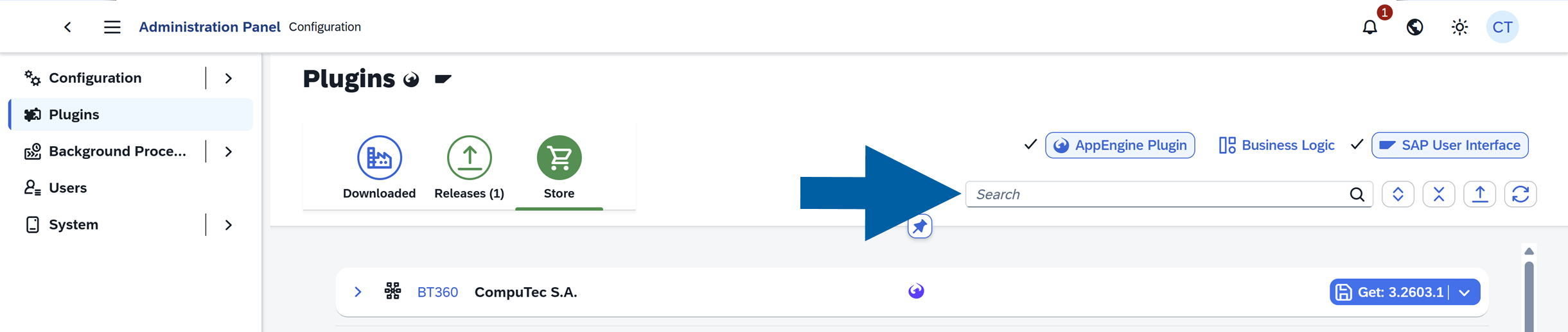 plugin store view - store section