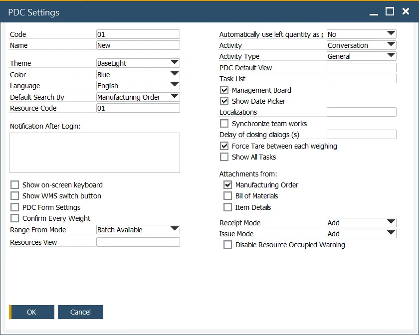 PDC Settings