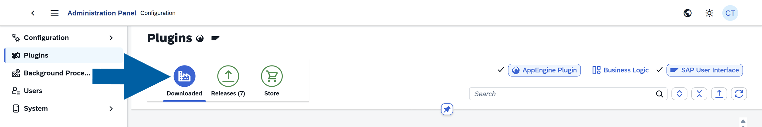 screen showing navigating to downloaded section of plugins tab