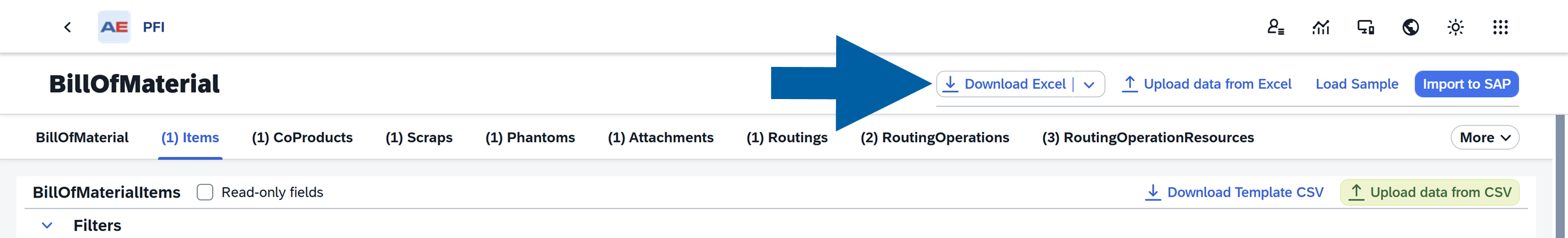 screen showing where to click to download excel file