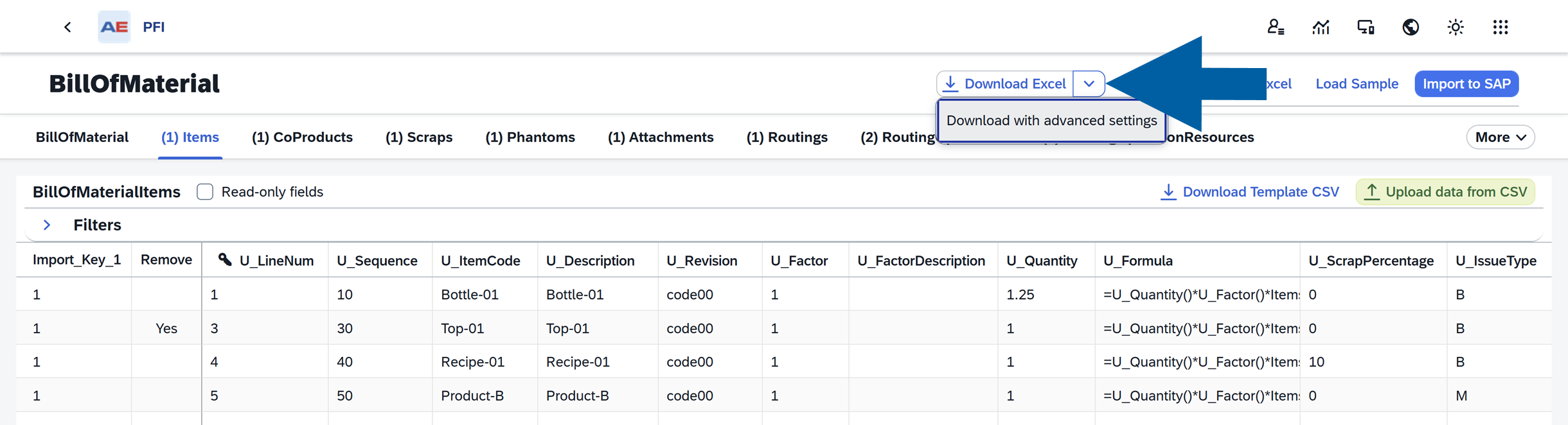 screen showing where to click to download excel file