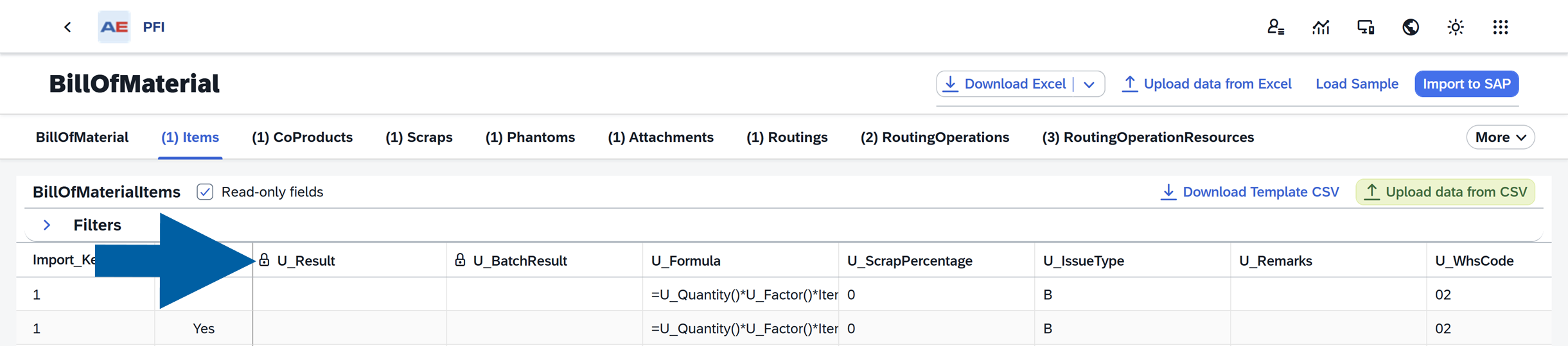 screen showing a read-only field example
