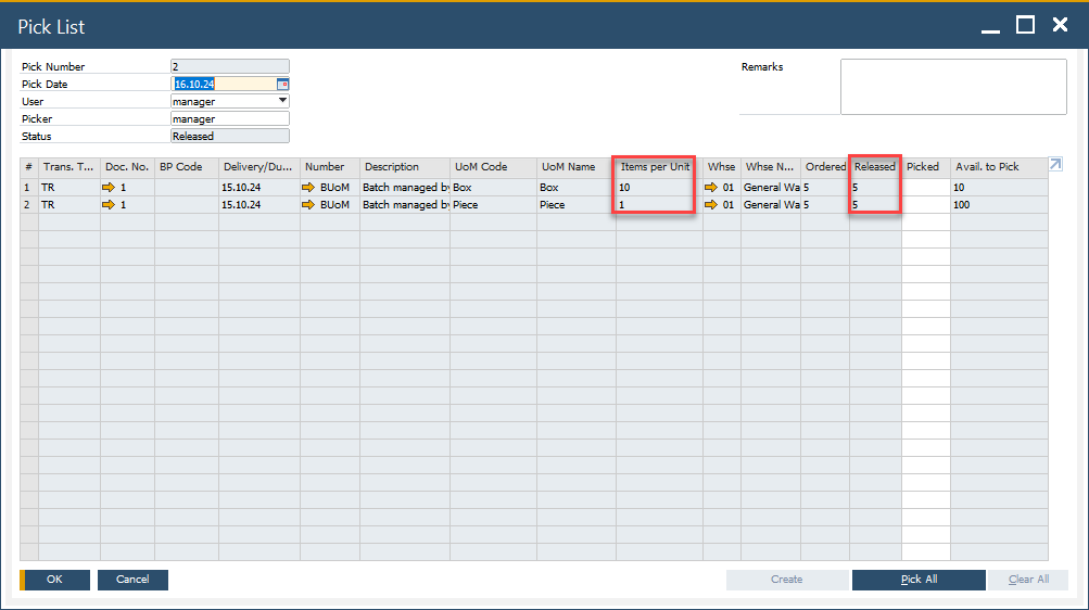 Pick List in SAP