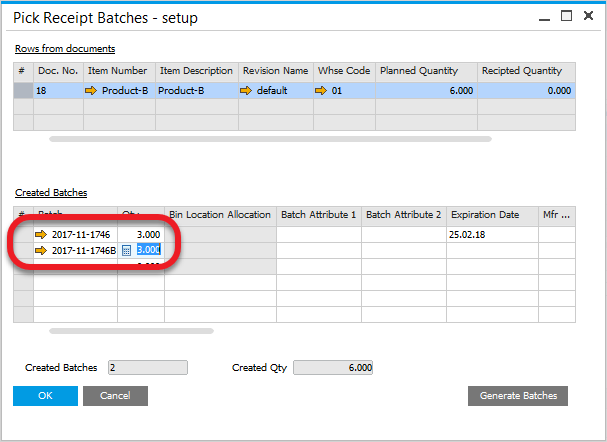 Pick Receipt for a Batch Managed Items