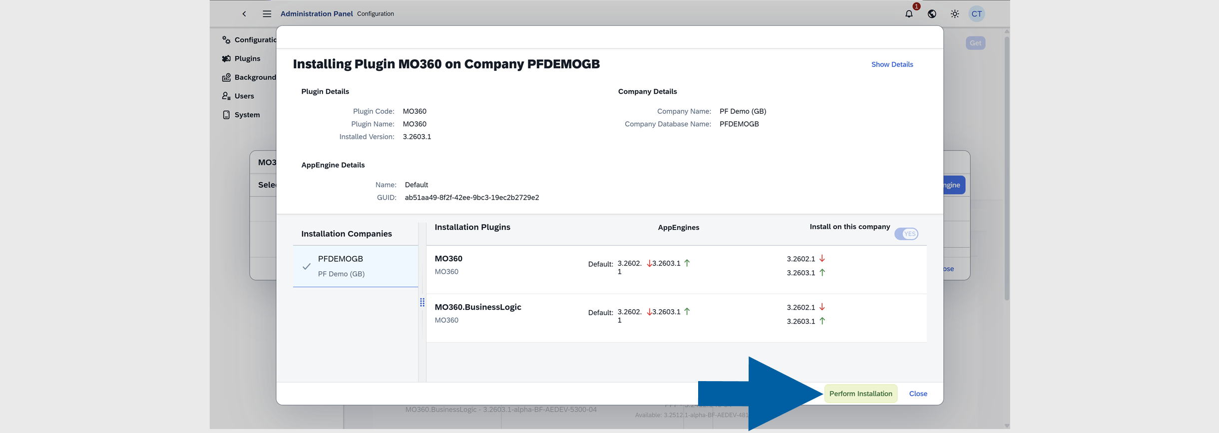 click perform installation