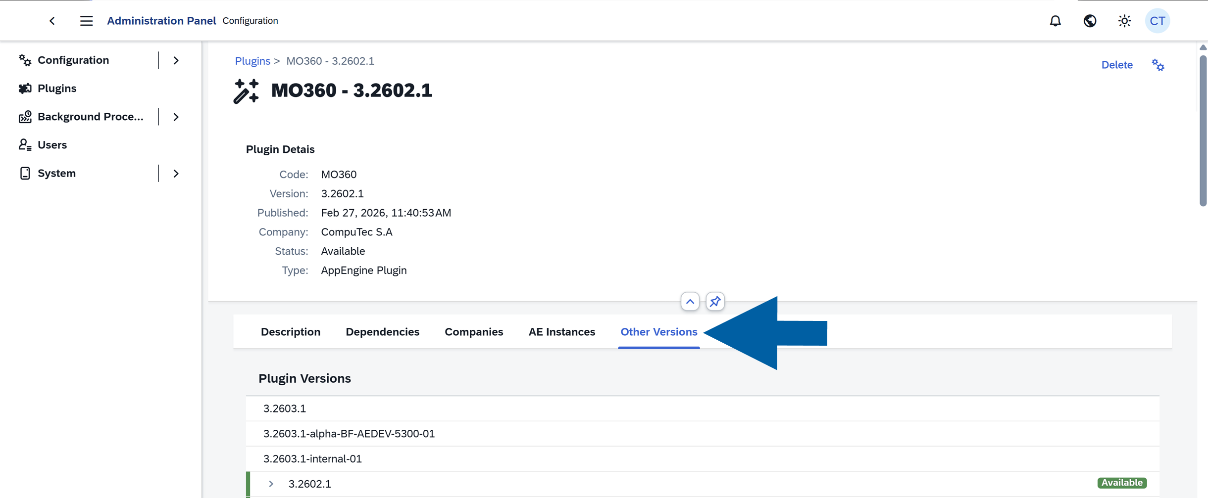 click other versions