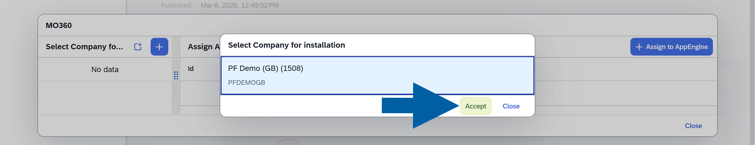 select the company and click accept