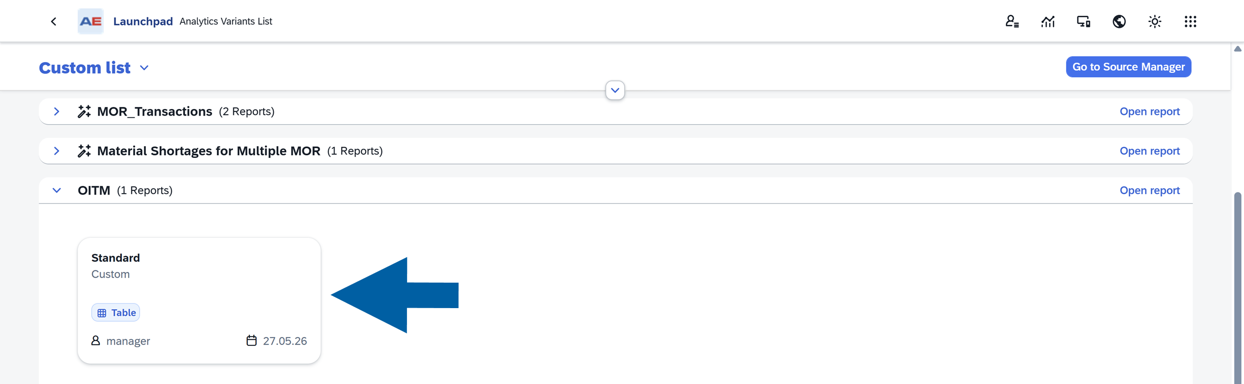 AppEngine Launchpad Analytics table showing an open source with rows of data and a selected row; header reads Sales Orders and toolbar includes a Preview &amp; Print button; transcribed text Sales Orders and Preview and Print; surrounding interface is a web application with white panels, light gray background, and blue accent buttons; visual tone neutral and professional