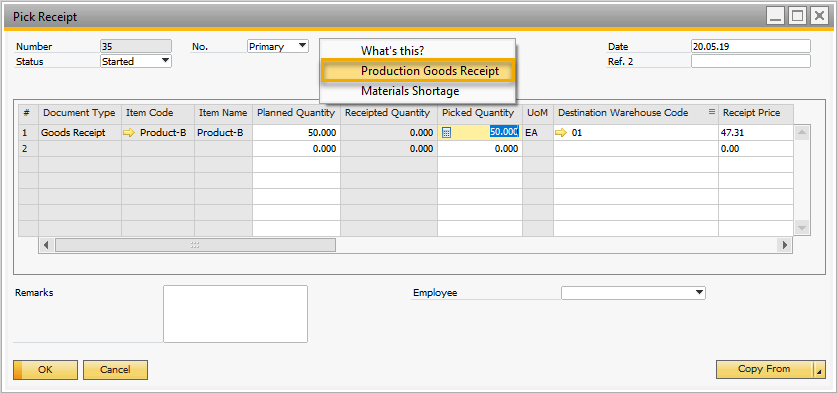 Production Goods Receipt