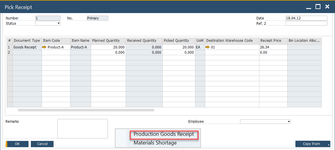 Production Goods Receipt
