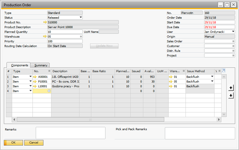 SAP Production Order