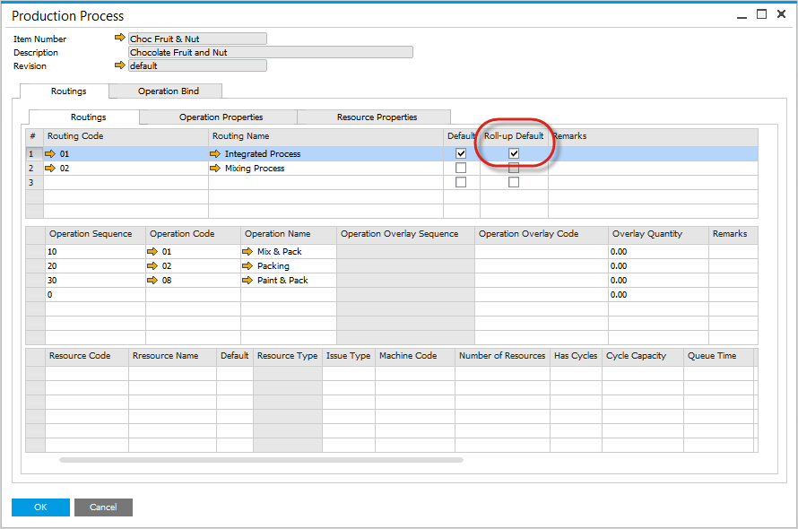 Production Process Default Costing