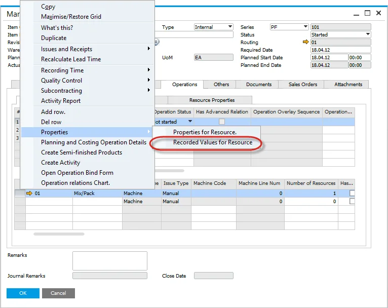 Recorded Values for Resource