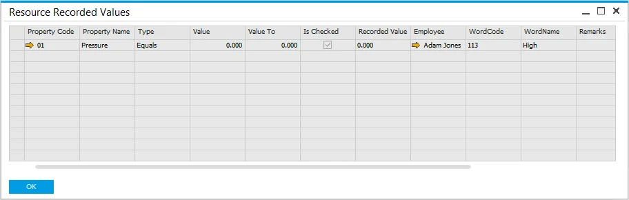 Resource PDC Recorded Value