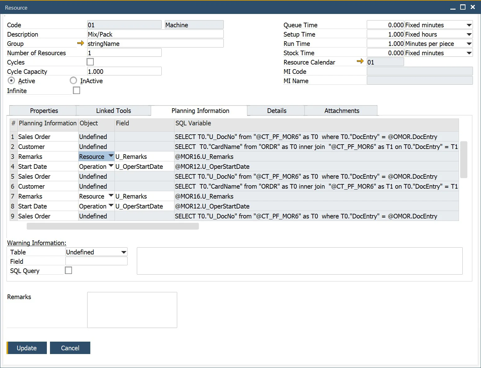 Resource Planning Data