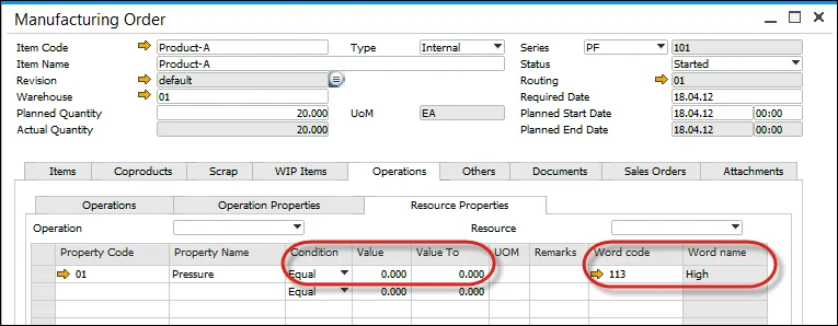 Resource Property Manufacturing Order