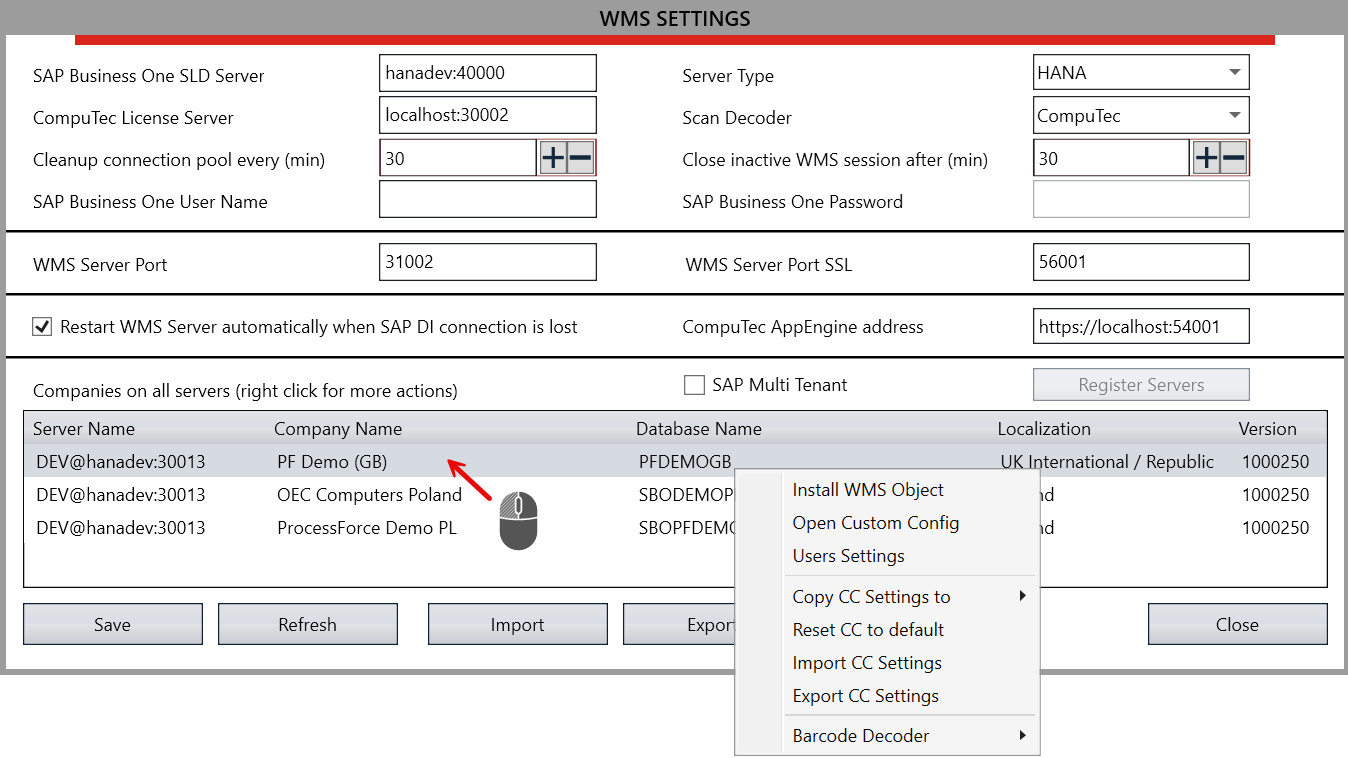 WMS Settings