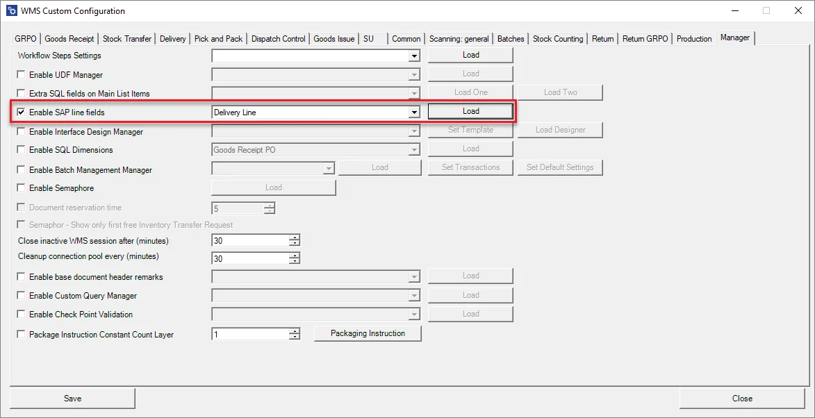 SAP Line Fields