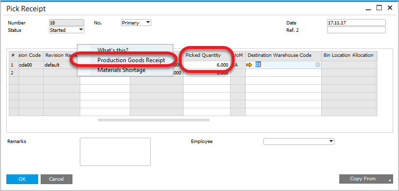 Pick Receipt for a Batch Managed Itemst