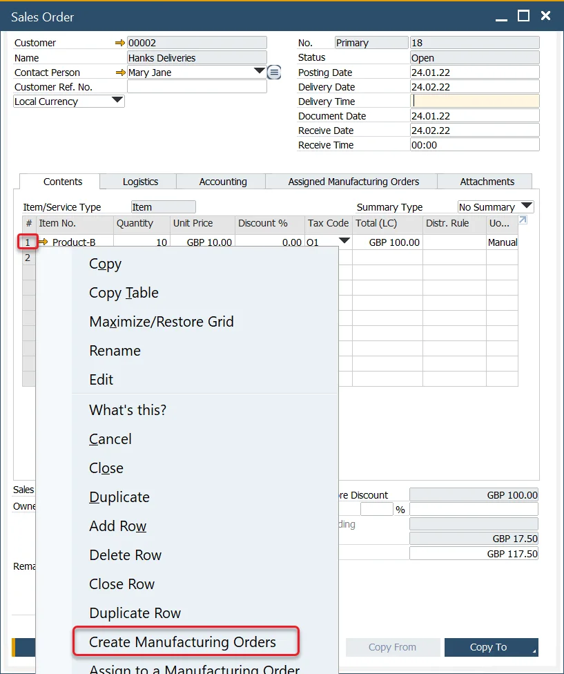 Scheduling Sales Order