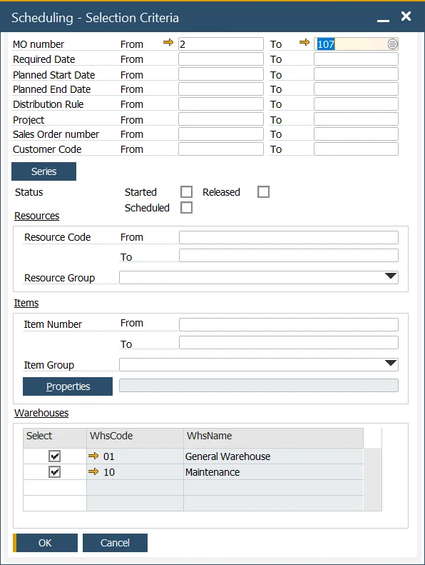 Scheduling Selection Criteria