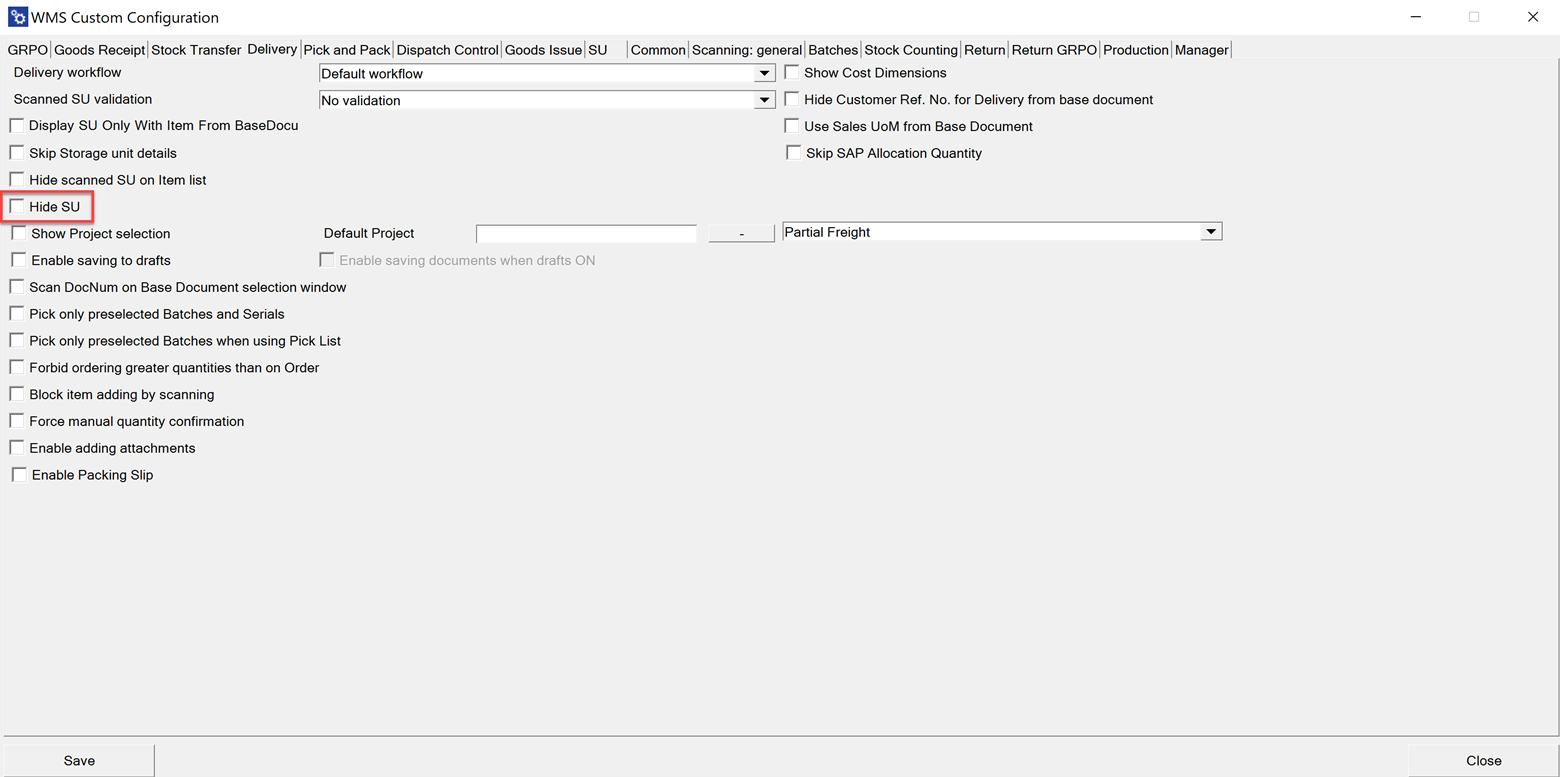 Configure available actions