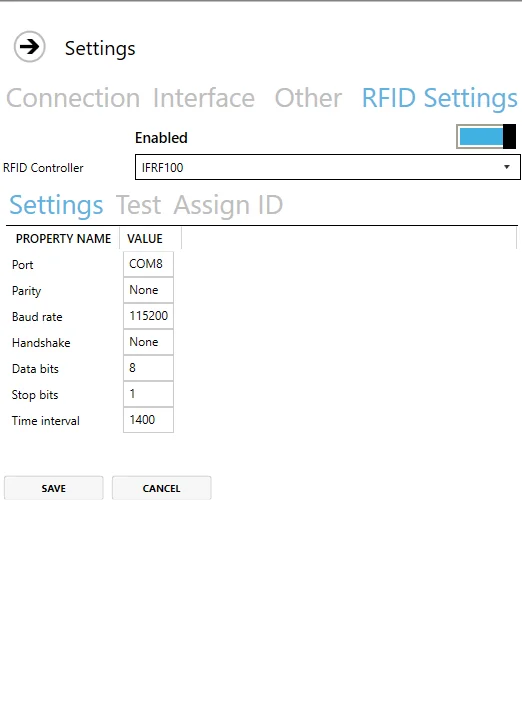 PDC RFID Settings