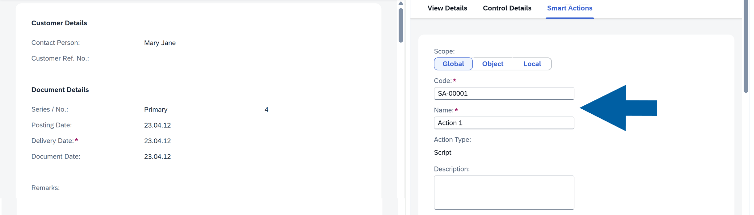 a screen showing navigation to smart actions tab in computec webup manager