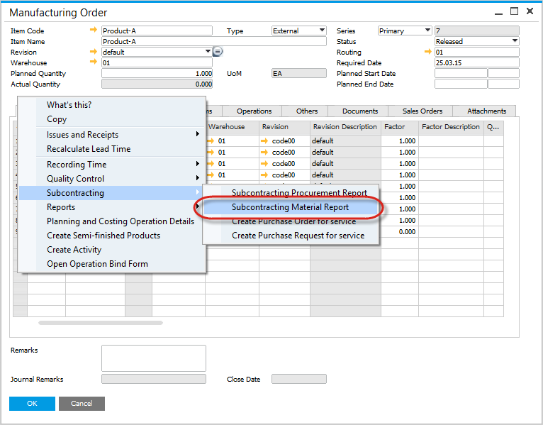 Subcontracting Materials Report