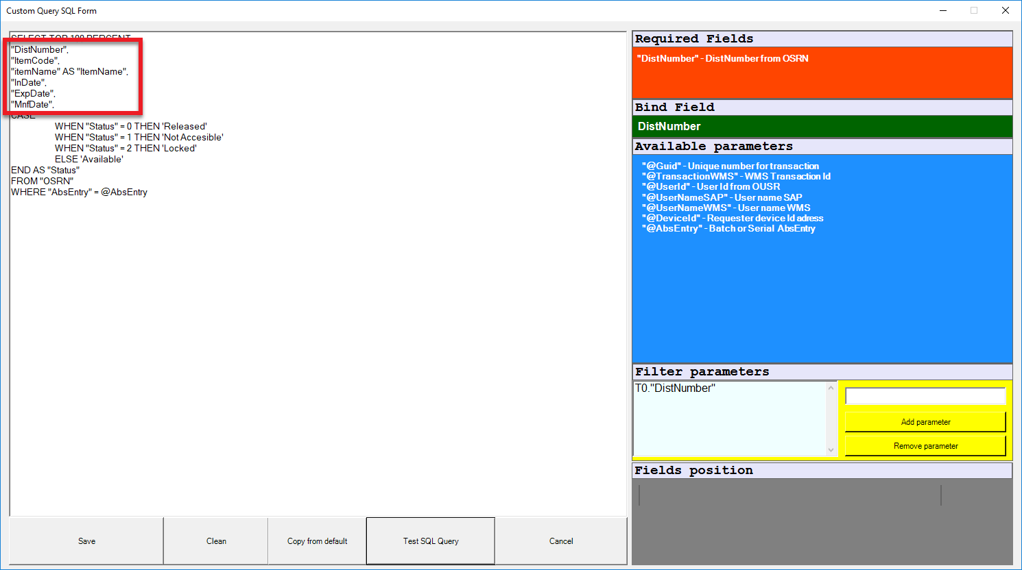 Test SQL Query