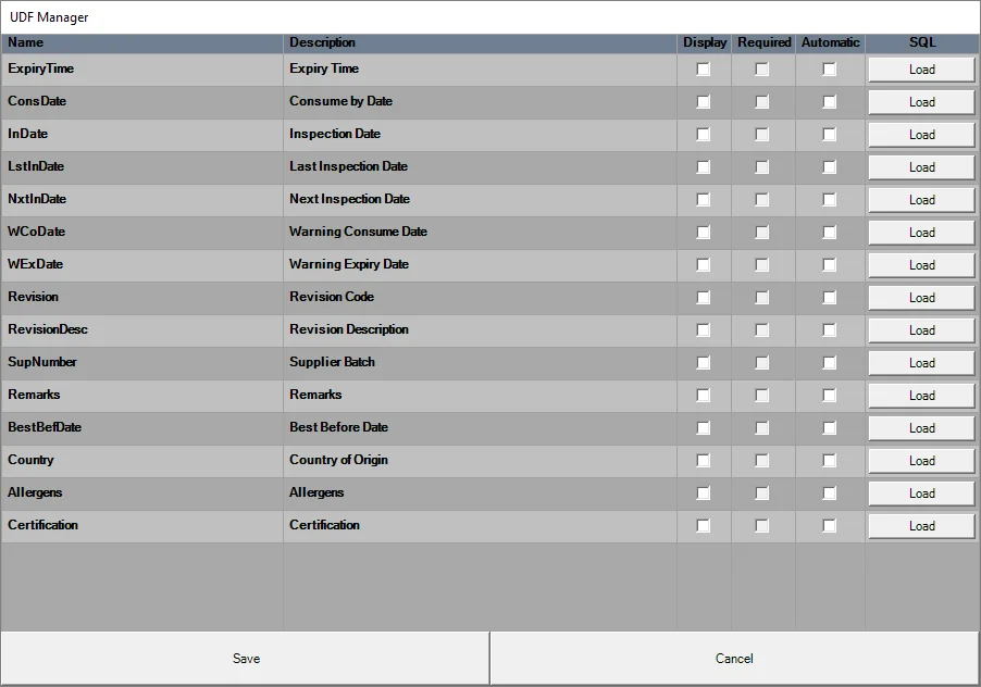 UDF Manager Options