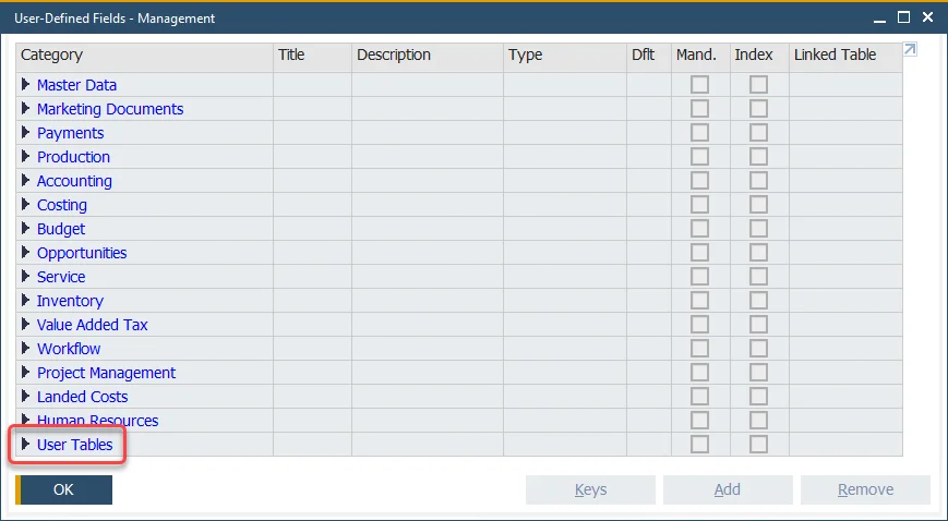 User Tables