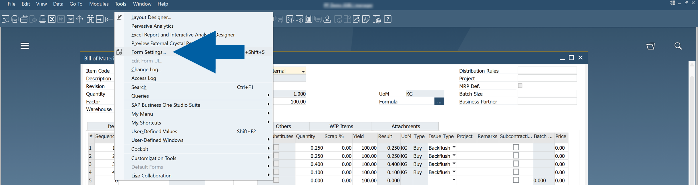 Form Settings dialog open to Table Format tab with User-Defined Field visibility options